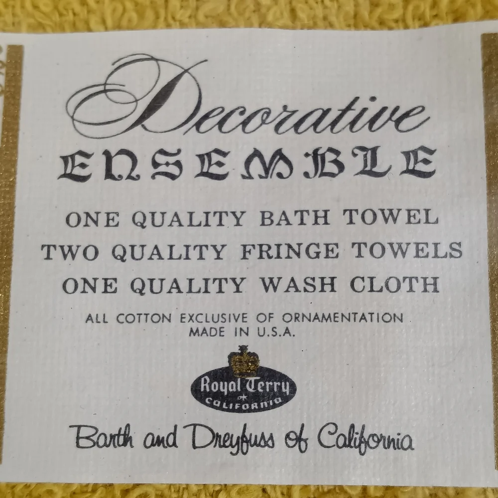 NEW Vintage Royal Terry USA Cotton Embroidered Towel Ensemble Harvest Gold